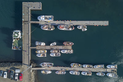 Directly above shot of boats moored at harbor