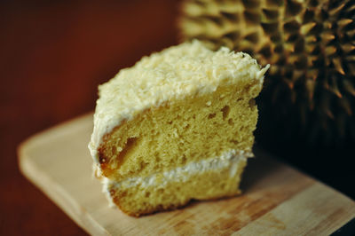 Close-up of cake in plate on table