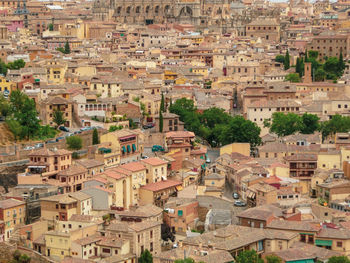 High angle view of buildings in town