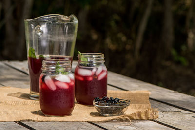 Glass of drink on table