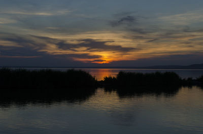 Scenic view of lake against sky during sunset