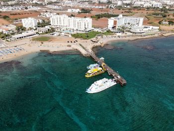 High angle view of boats in sea