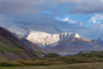 Scenic view of snowcapped mountains against sky