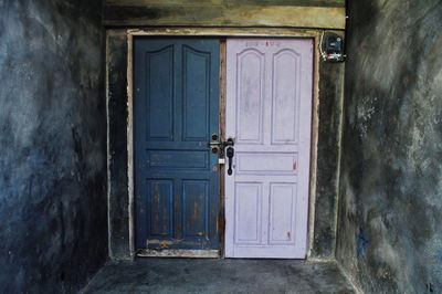 Closed door of old building