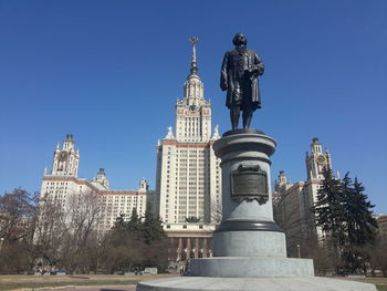 Low angle view of building against clear blue sky