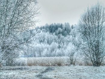 Scenic view of snow covered landscape against clear sky