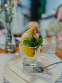 Close-up of dessert in plate on table