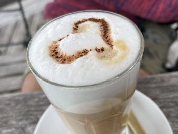 High angle view of coffee cup on table