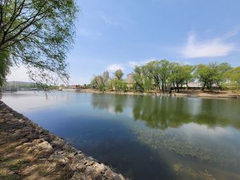 Scenic view of lake against sky