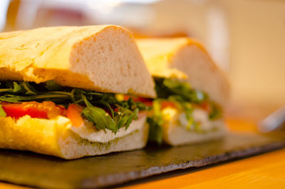 Close-up of sandwich served in plate