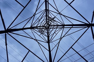 Low angle view of electricity pylon against sky