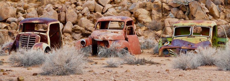 Abandoned truck on field