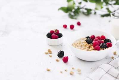 High angle view of breakfast on table