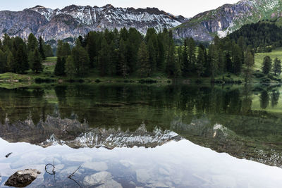 Scenic view of lake with mountains in background