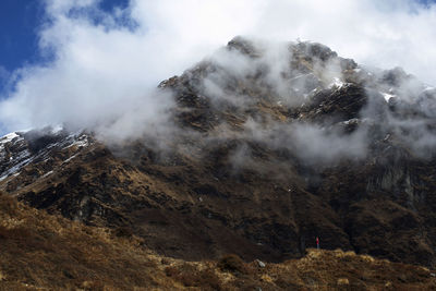 Scenic view of mountains against cloudy sky