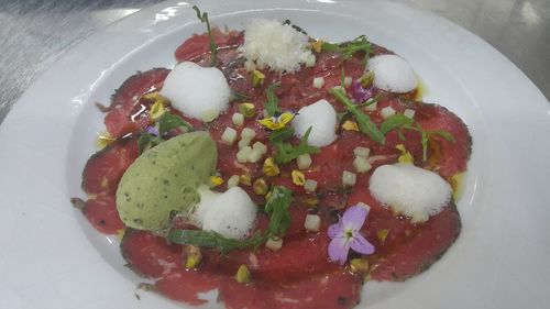 High angle view of dessert in plate