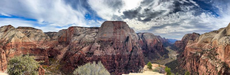 Panoramic view of rock formations against sky