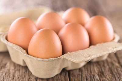 Close-up of eggs on table