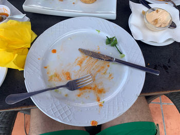 High angle view of food on table