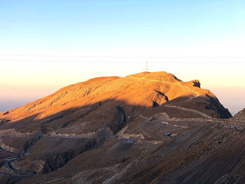 Scenic view of arid landscape against clear sky