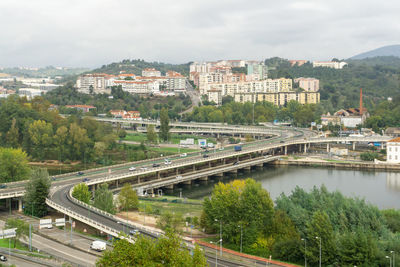 High angle view of buildings in city