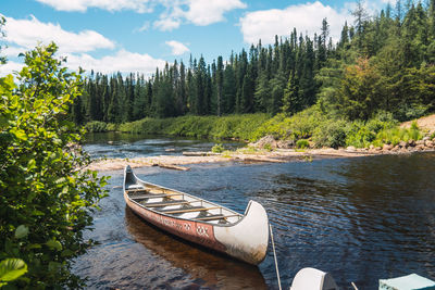 Canoe floating on a lake