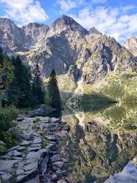 Low angle view of a lake in the mountains 