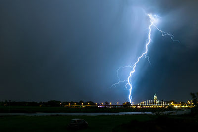 Lightning in sky at night