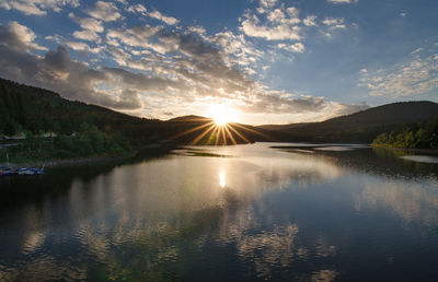 Scenic view of lake against sky during sunset