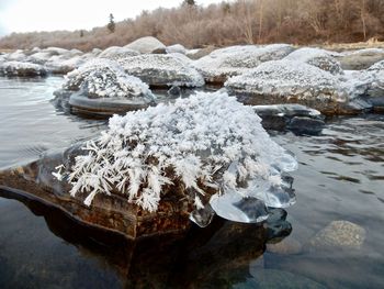 Close-up of frozen lake during winter