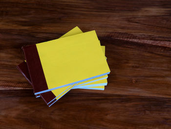 High angle view of paper on table