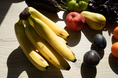 High angle view of bananas on table