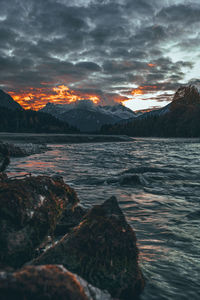 Scenic view of sea against sky during sunset