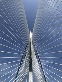 Low angle view of suspension bridge against sky