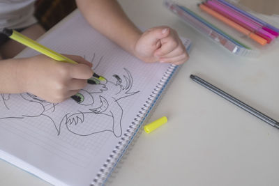 High angle view of human hand on shelf