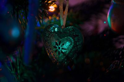 Close-up of illuminated christmas tree at night