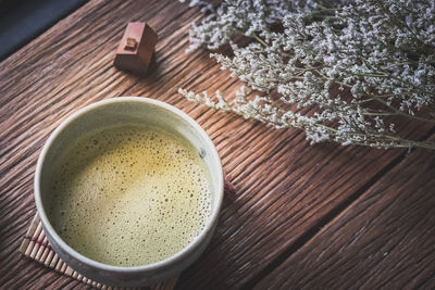 High angle view of tea on table
