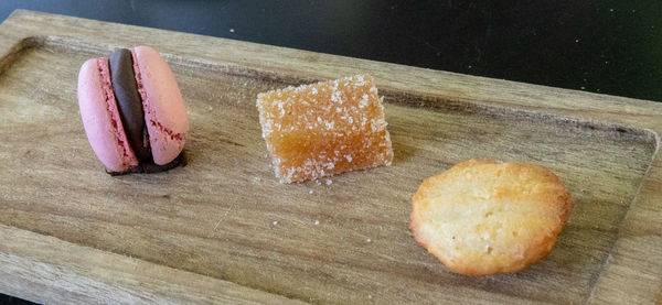 High angle view of bread on cutting board