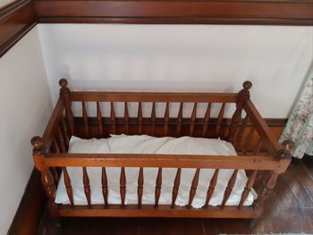 High angle view of empty seats on table at home