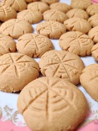 High angle view of cookies on table