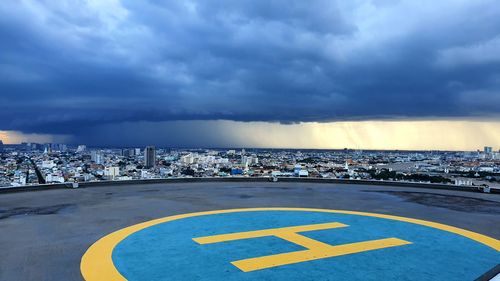 High angle view of cityscape against sky