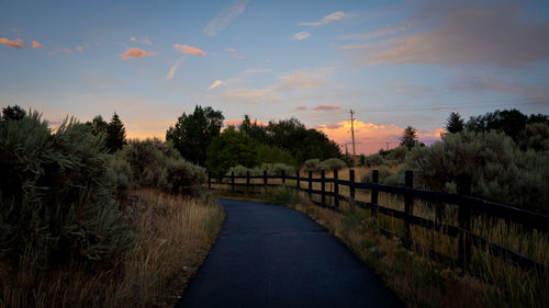 Scenic view of a path through a field during sunset.
