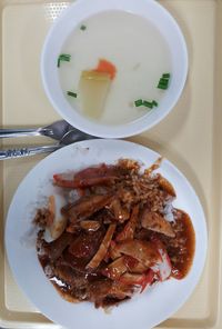 High angle view of meal served in plate
