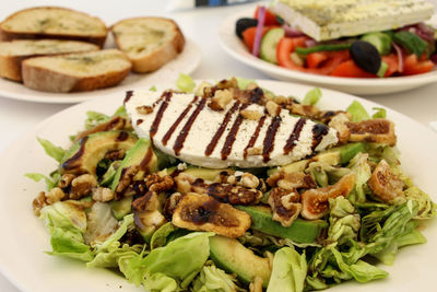 High angle view of food in plate on table