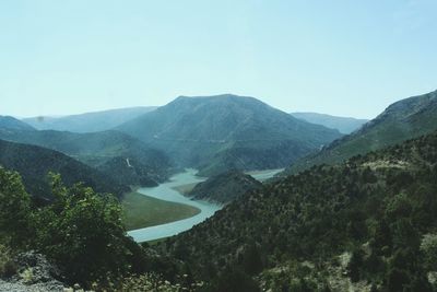 Scenic view of mountains against clear sky