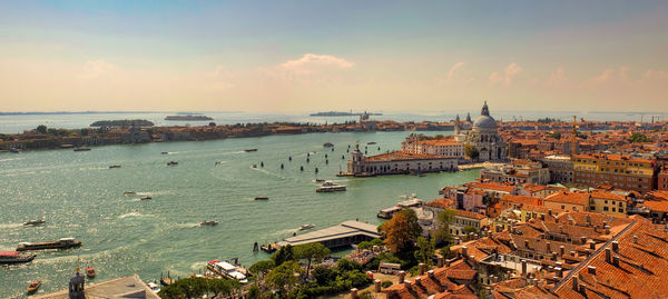 Panorama basilica of santa maria della salute at punta della dogana between grand canal and giudecca