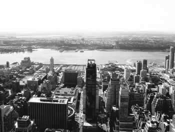 High angle view of cityscape against clear sky