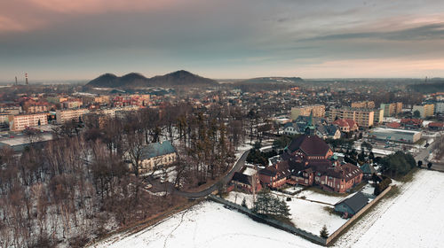 High angle view of city against sky