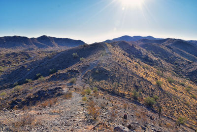 South mountain park preserve views pima canyon hiking trail, phoenix, southern arizona desert. usa