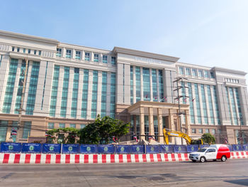 View of buildings against blue sky